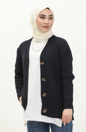 Buttoned Knitwear Cardigan 80053-02 Navy Blue 80053-02