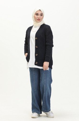 Buttoned Knitwear Cardigan 80053-02 Navy Blue 80053-02