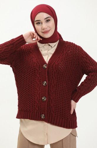 Buttoned Knitwear Cardigan 80053-08 Claret Red 80053-08