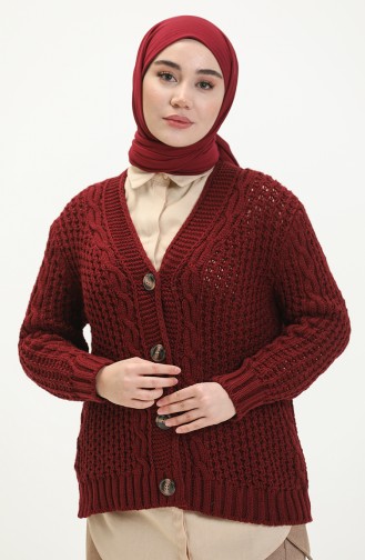 Buttoned Knitwear Cardigan 80053-08 Claret Red 80053-08