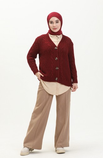 Buttoned Knitwear Cardigan 80053-08 Claret Red 80053-08