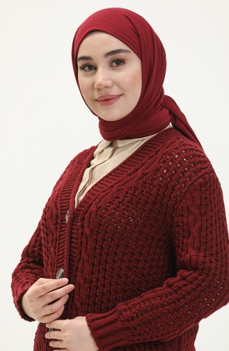 Buttoned Knitwear Cardigan 80053-08 Claret Red 80053-08