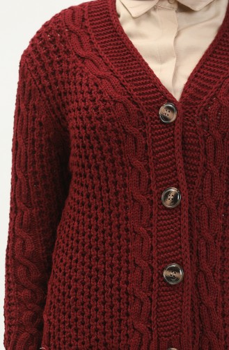 Buttoned Knitwear Cardigan 80053-08 Claret Red 80053-08