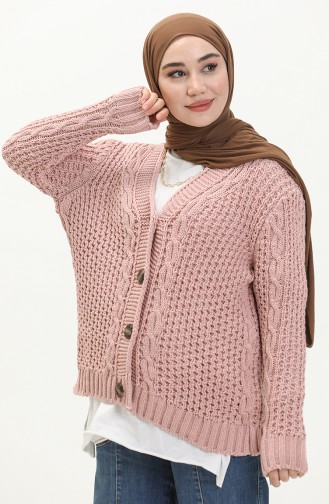 Triko Düğmeli Hırka 80053-11 Pudra