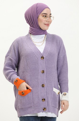 Buttoned Pocket Knitwear Cardigan 80054-03 Lilac 80054-03
