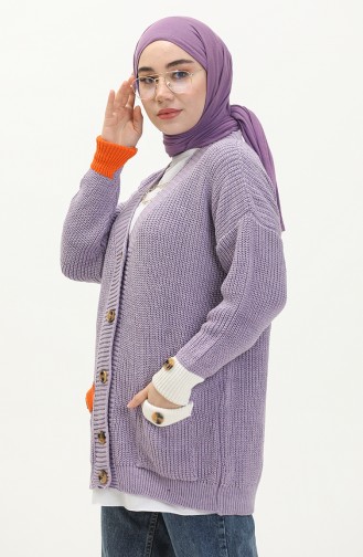 Buttoned Pocket Knitwear Cardigan 80054-03 Lilac 80054-03