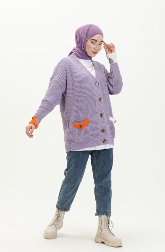 Buttoned Pocket Knitwear Cardigan 80054-03 Lilac 80054-03