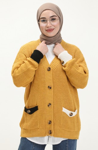Trikot Strickjacke mit Knopf und Taschendetail 80054-04 Gelb 80054-04