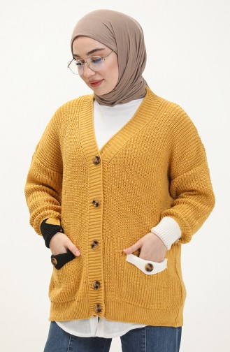 Trikot Strickjacke mit Knopf und Taschendetail 80054-04 Gelb 80054-04