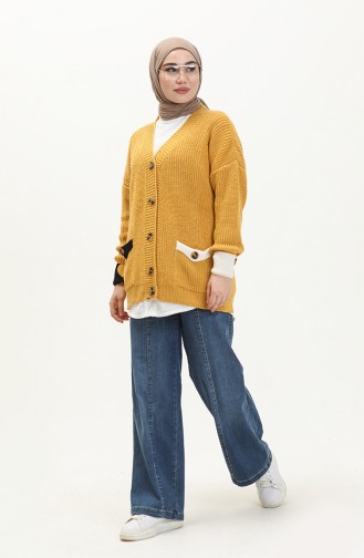 Trikot Strickjacke mit Knopf und Taschendetail 80054-04 Gelb 80054-04