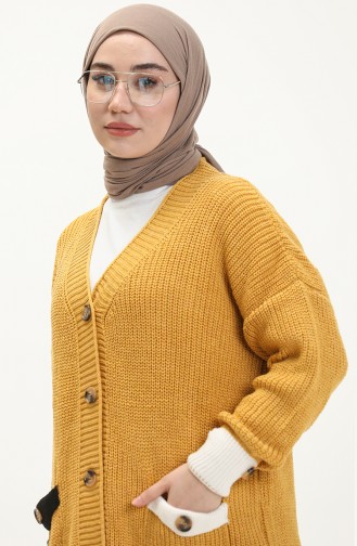 Cardigan Tricot Boutonné avec Poches 80054-04 Jaune 80054-04