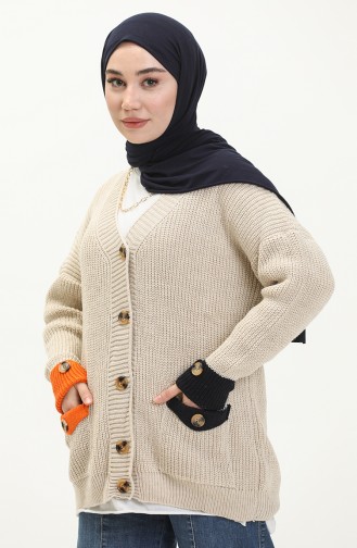 Trikot Strickjacke mit Knopf und Taschendetail 80054-05 Steinfarben 80054-05