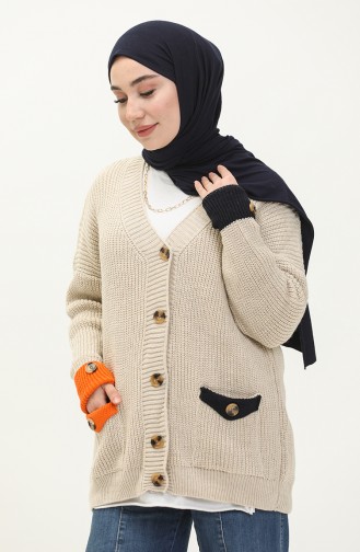 Trikot Strickjacke mit Knopf und Taschendetail 80054-05 Steinfarben 80054-05