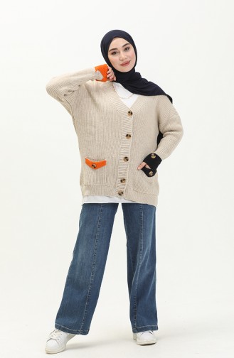 Trikot Strickjacke mit Knopf und Taschendetail 80054-05 Steinfarben 80054-05