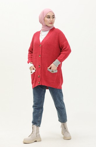 Buttoned Knitwear Cardigan 80054-07 Coral 80054-07