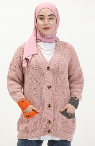 Trikot Strickjacke mit Knopf und Taschendetail 80054-08 Dunkel Puderfarben 80054-08