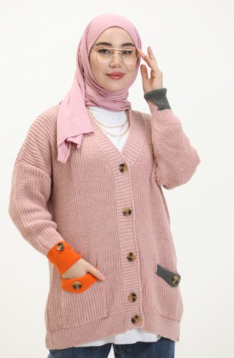 Trikot Strickjacke mit Knopf und Taschendetail 80054-08 Dunkel Puderfarben 80054-08