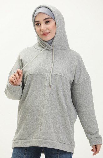 Kapüşonlu Üç İplik Sweatshirt 0255-01 Gri