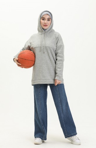 Kapüşonlu Üç İplik Sweatshirt 0255-01 Gri