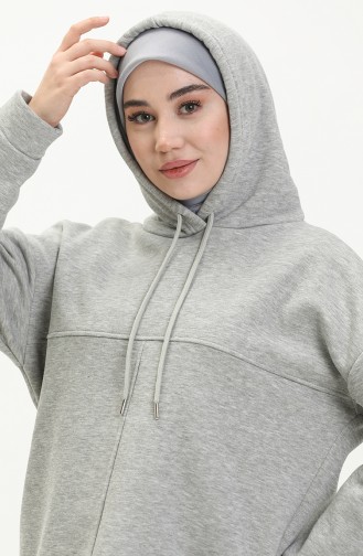 Kapüşonlu Üç İplik Sweatshirt 0255-01 Gri