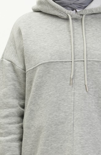 Kapüşonlu Üç İplik Sweatshirt 0255-01 Gri