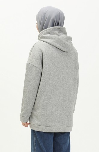 Kapüşonlu Üç İplik Sweatshirt 0255-01 Gri