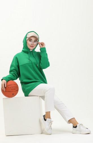 Kapüşonlu Üç İplik Sweatshirt 0255-03 Yeşil