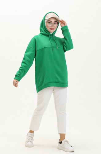 Kapüşonlu Üç İplik Sweatshirt 0255-03 Yeşil