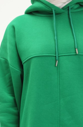 Kapüşonlu Üç İplik Sweatshirt 0255-03 Yeşil