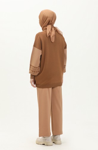 Ethnic Pattern Knitwear Suit 22167-04 Tan 22167-04