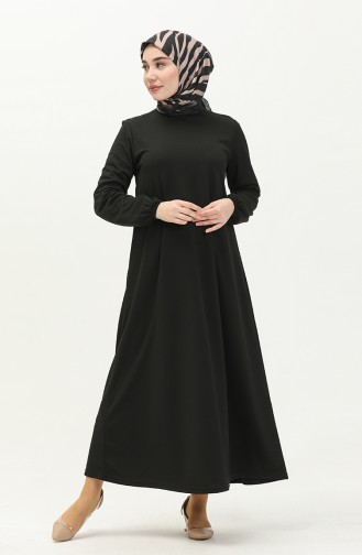 Kleid mit elastische Ärmel 0650-01 Schwarz 0650-01