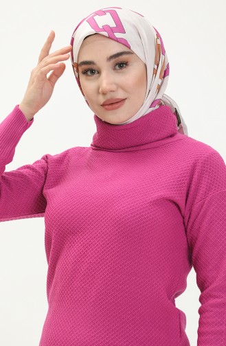Degaje Yaka Triko Kazak 6342-03 Fuşya