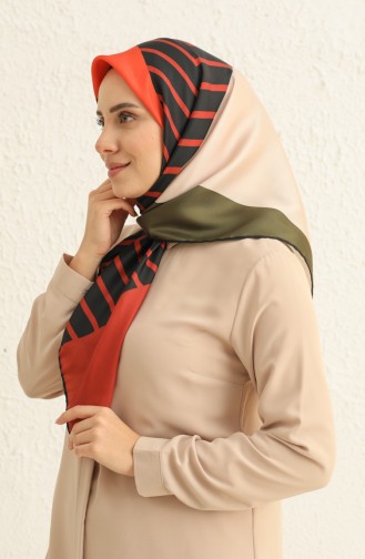 Gemustertes Twill Kopftuch 3008-06 Khaki-Orange 3008-06