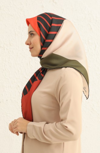 Gemustertes Twill Kopftuch 3008-06 Khaki-Orange 3008-06