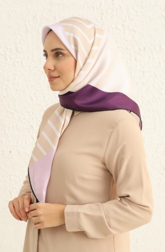 Gemustertes Twill Kopftuch 3008-08 Violett-Creme 3008-08