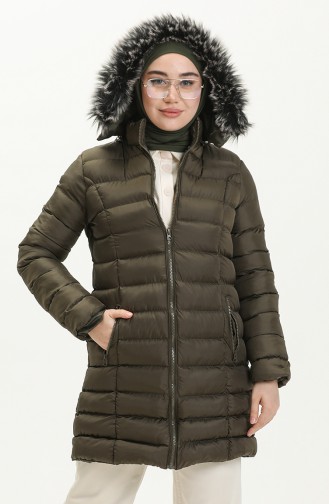 Zippered Quilted Coat 1001-01 Khaki 1001-01