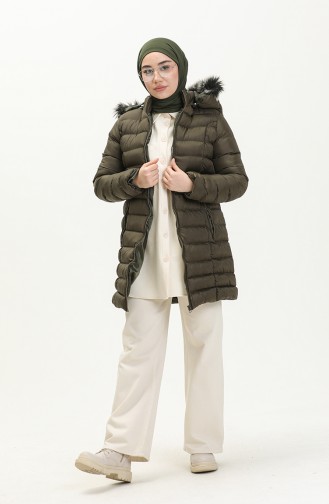 Zippered Quilted Coat 1001-01 Khaki 1001-01