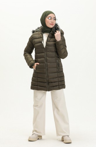 Zippered Quilted Coat 1001-01 Khaki 1001-01