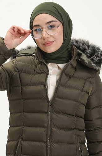 Zippered Quilted Coat 1001-01 Khaki 1001-01