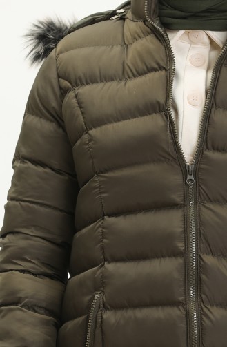 Zippered Quilted Coat 1001-01 Khaki 1001-01