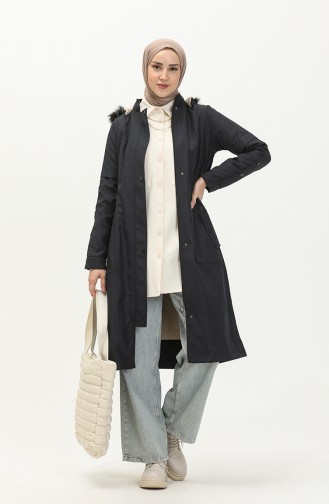 Coat aus Bondit-Stoff mit Pelzdetail 1005-01 Dunkelblau 1005-01