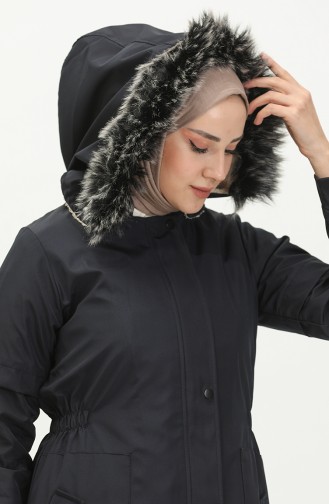 Bondit Fabric Fur Detailed Coat 1005-01 Navy Blue 1005-01