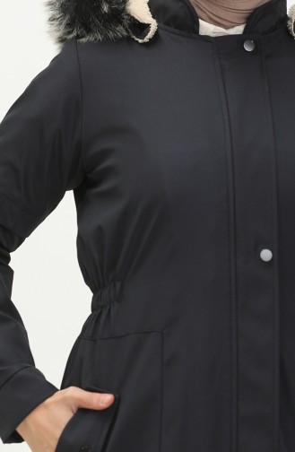 Coat aus Bondit-Stoff mit Pelzdetail 1005-01 Dunkelblau 1005-01
