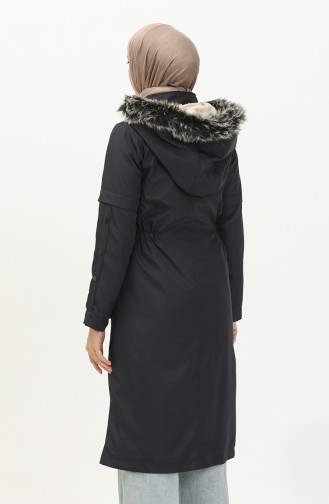 Bondit Fabric Fur Detailed Coat 1005-01 Navy Blue 1005-01