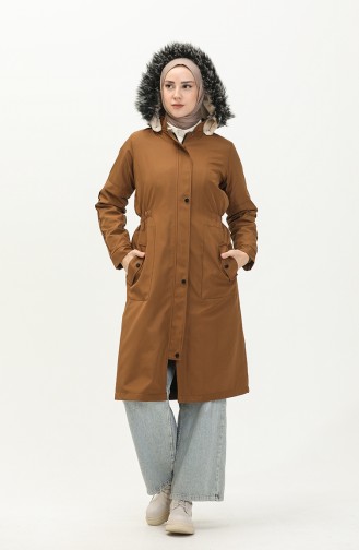 Bondit Fabric Fur Detailed Coat 1005-02 Tan 1005-02