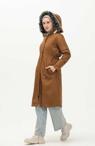 Bondit Fabric Fur Detailed Coat 1005-02 Tan 1005-02