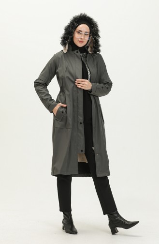 Bondit Fabric Fur Detailed Coat 1005-03 Smoke-Colored 1005-03