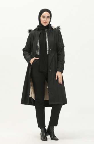 Coat aus Bondit-Stoff mit Pelzdetail 1005-04 Schwarz 1005-04