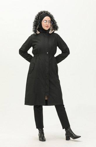 Coat aus Bondit-Stoff mit Pelzdetail 1005-04 Schwarz 1005-04