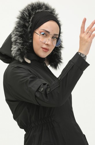 Coat aus Bondit-Stoff mit Pelzdetail 1005-04 Schwarz 1005-04